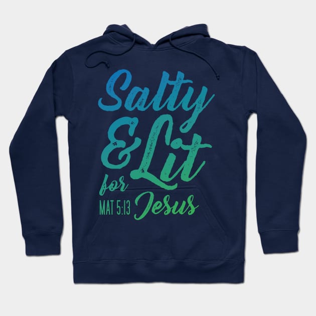 Salty and Lit for Jesus - Blue Gradient Distress Hoodie by FalconArt